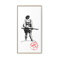 Vintage Explorer Silhouette with Red Stamp Matte Canvas Framed