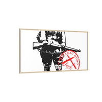 Vintage Explorer Silhouette with Red Stamp Matte Canvas Framed