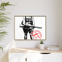 Vintage Explorer Silhouette with Red Stamp Matte Canvas Framed