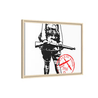 Vintage Explorer Silhouette with Red Stamp Matte Canvas Framed