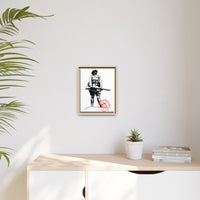Vintage Explorer Silhouette with Red Stamp Matte Canvas Framed
