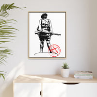 Vintage Explorer Silhouette with Red Stamp Matte Canvas Framed