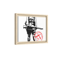 Vintage Explorer Silhouette with Red Stamp Matte Canvas Framed