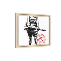 Vintage Explorer Silhouette with Red Stamp Matte Canvas Framed