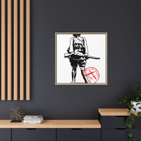 Vintage Explorer Silhouette with Red Stamp Matte Canvas Framed