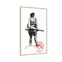 Vintage Explorer Silhouette with Red Stamp Matte Canvas Framed
