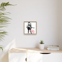 Vintage Explorer Silhouette with Red Stamp Matte Canvas Framed
