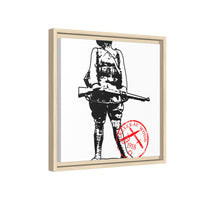 Vintage Explorer Silhouette with Red Stamp Matte Canvas Framed