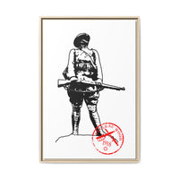 Vintage Explorer Silhouette with Red Stamp Matte Canvas Framed