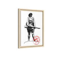 Vintage Explorer Silhouette with Red Stamp Matte Canvas Framed