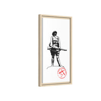 Vintage Explorer Silhouette with Red Stamp Matte Canvas Framed