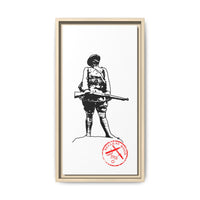 Vintage Explorer Silhouette with Red Stamp Matte Canvas Framed
