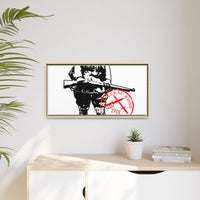 Vintage Explorer Silhouette with Red Stamp Matte Canvas Framed