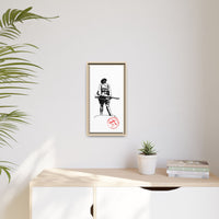 Vintage Explorer Silhouette with Red Stamp Matte Canvas Framed