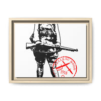 Vintage Explorer Silhouette with Red Stamp Matte Canvas Framed
