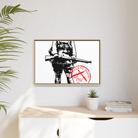 Vintage Explorer Silhouette with Red Stamp Matte Canvas Framed