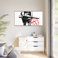 Vintage Explorer Silhouette with Red Stamp Matte Canvas Framed