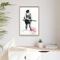 Vintage Explorer Silhouette with Red Stamp Matte Canvas Framed