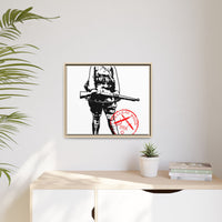 Vintage Explorer Silhouette with Red Stamp Matte Canvas Framed