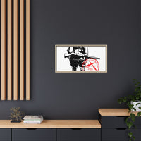 Vintage Explorer Silhouette with Red Stamp Matte Canvas Framed