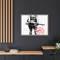 Vintage Explorer Silhouette with Red Stamp Matte Canvas Framed