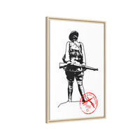 Vintage Explorer Silhouette with Red Stamp Matte Canvas Framed
