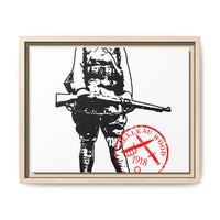 Vintage Explorer Silhouette with Red Stamp Matte Canvas Framed