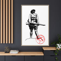 Vintage Explorer Silhouette with Red Stamp Matte Canvas Framed