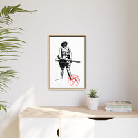 Vintage Explorer Silhouette with Red Stamp Matte Canvas Framed