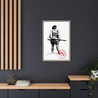 Vintage Explorer Silhouette with Red Stamp Matte Canvas Framed