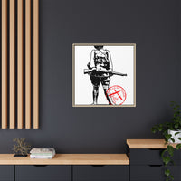 Vintage Explorer Silhouette with Red Stamp Matte Canvas Framed