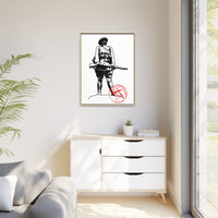 Vintage Explorer Silhouette with Red Stamp Matte Canvas Framed