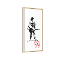 Vintage Explorer Silhouette with Red Stamp Matte Canvas Framed