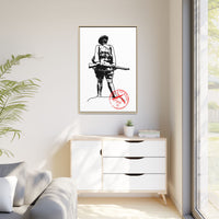 Vintage Explorer Silhouette with Red Stamp Matte Canvas Framed