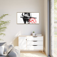 Vintage Explorer Silhouette with Red Stamp Matte Canvas Framed