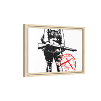 Vintage Explorer Silhouette with Red Stamp Matte Canvas Framed