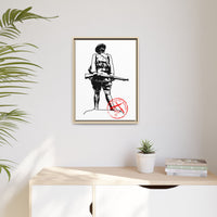 Vintage Explorer Silhouette with Red Stamp Matte Canvas Framed