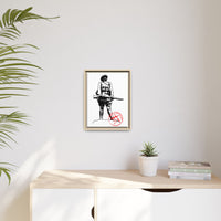 Vintage Explorer Silhouette with Red Stamp Matte Canvas Framed
