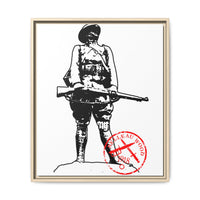 Vintage Explorer Silhouette with Red Stamp Matte Canvas Framed
