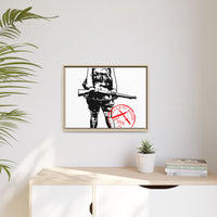 Vintage Explorer Silhouette with Red Stamp Matte Canvas Framed