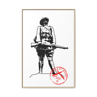 Vintage Explorer Silhouette with Red Stamp Matte Canvas Framed