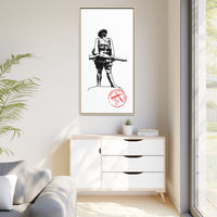 Vintage Explorer Silhouette with Red Stamp Matte Canvas Framed