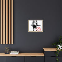 Vintage Explorer Silhouette with Red Stamp Matte Canvas Framed