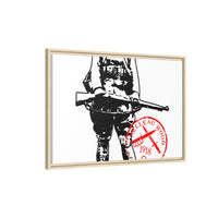 Vintage Explorer Silhouette with Red Stamp Matte Canvas Framed