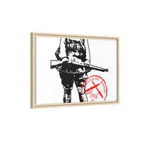 Vintage Explorer Silhouette with Red Stamp Matte Canvas Framed