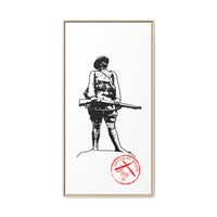 Vintage Explorer Silhouette with Red Stamp Matte Canvas Framed