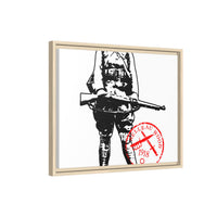 Vintage Explorer Silhouette with Red Stamp Matte Canvas Framed