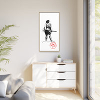 Vintage Explorer Silhouette with Red Stamp Matte Canvas Framed