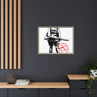 Vintage Explorer Silhouette with Red Stamp Matte Canvas Framed