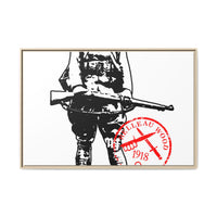 Vintage Explorer Silhouette with Red Stamp Matte Canvas Framed